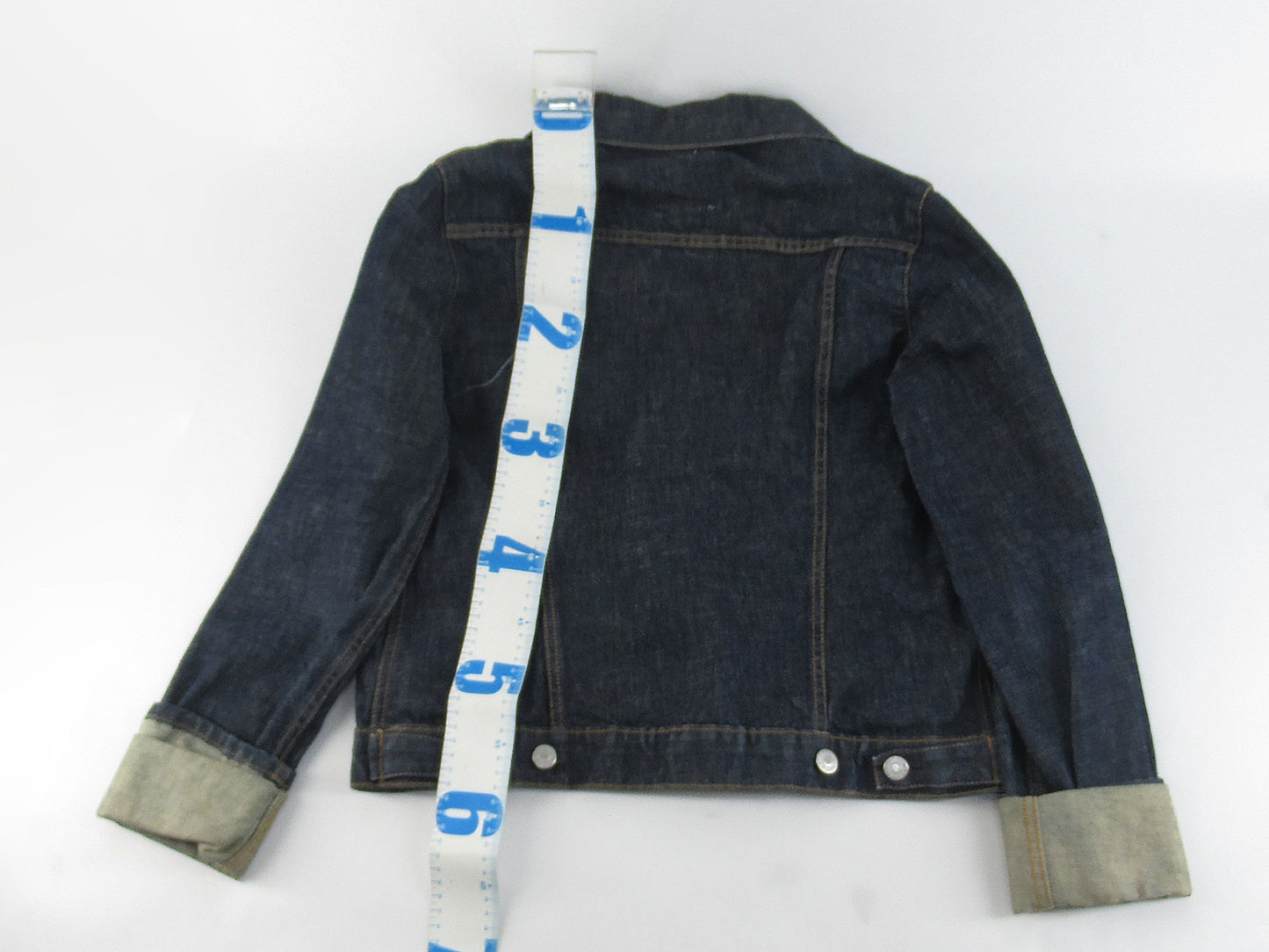 Helmut Lang cuffed sleeve denim jacket in indigo, size 42