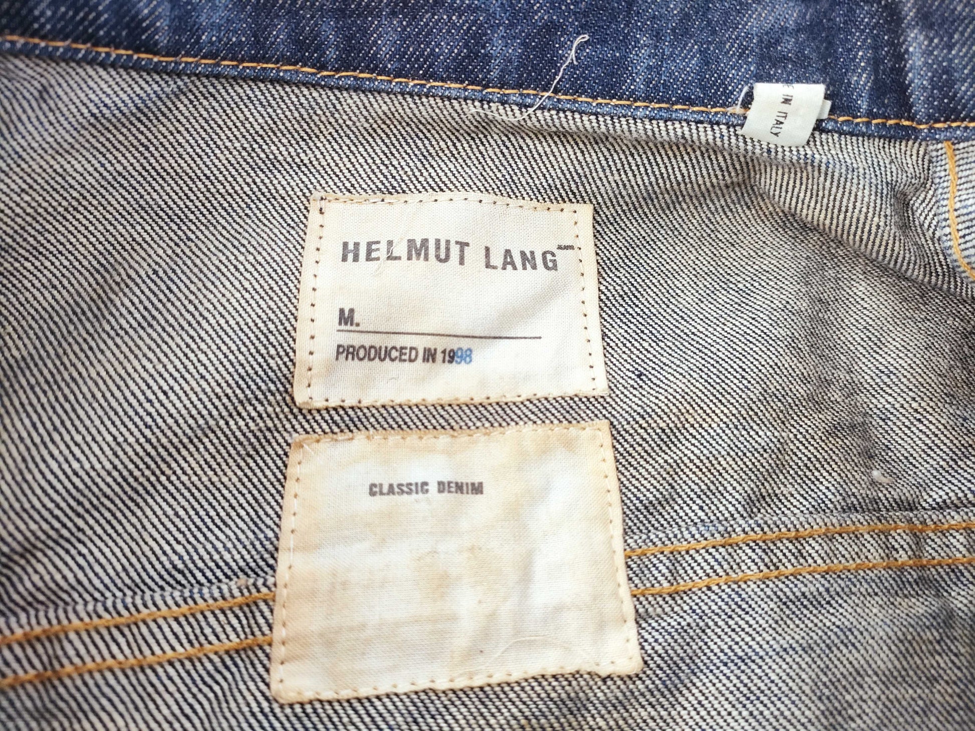 Helmut Lang cuffed sleeve denim jacket in indigo, size 42