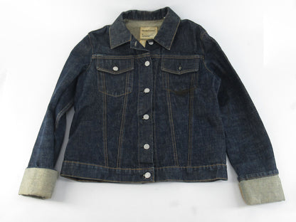 Helmut Lang cuffed sleeve denim jacket in indigo, size 42