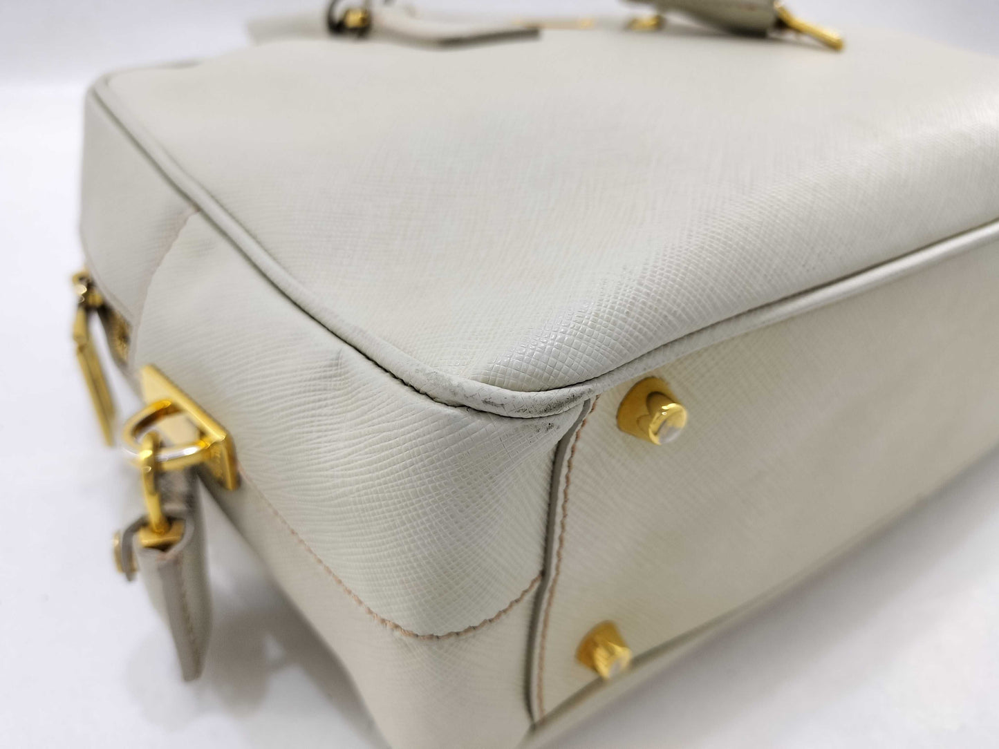 PRADA Saffiano Square Tote Bag with Logo Plate