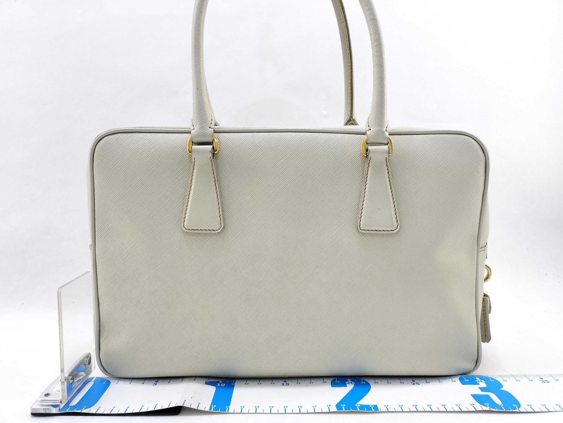 PRADA Saffiano Square Tote Bag with Logo Plate