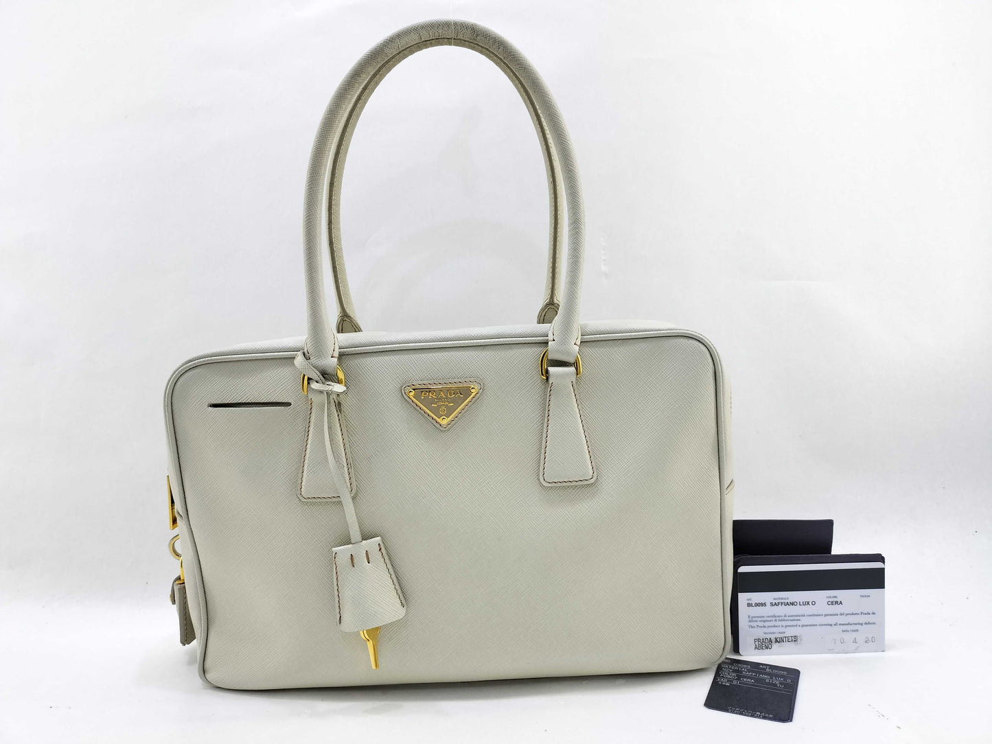 PRADA Saffiano Square Tote Bag with Logo Plate