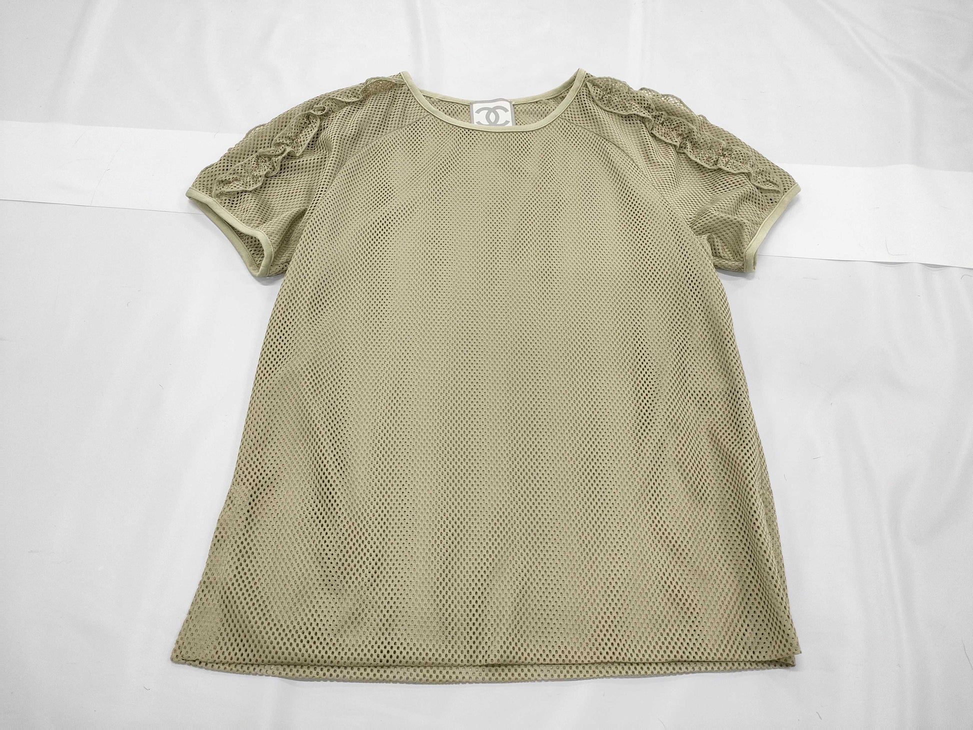 CHANEL CHANEL Short Sleeve Mesh Top Khaki Size 38 Tops