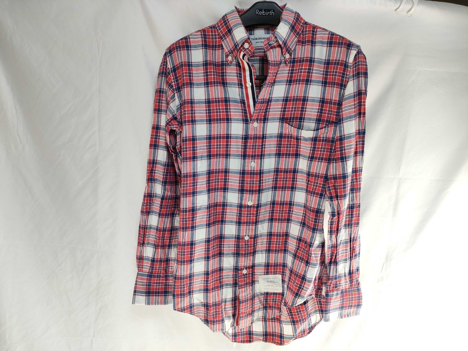 THOM BROWNE Long Sleeve Check Shirt Red Tops