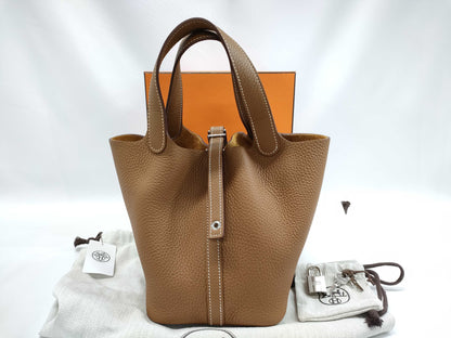 HERMES Picotin Lock 18 PM Gold with Silver Hardware, Double Stamped Handbag