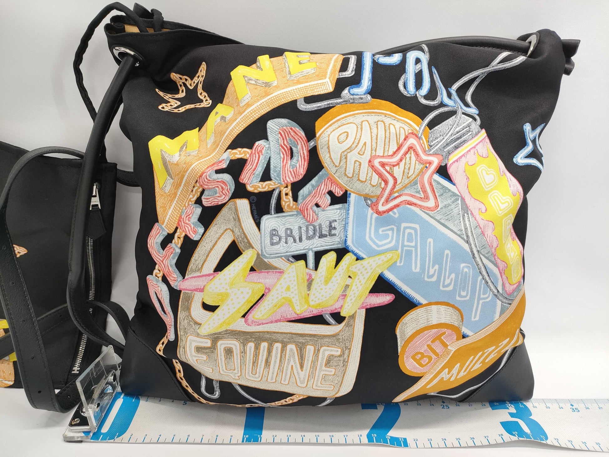 HERMES Silky City PM Chevaloscope Neon Silk Black B Stamp Shoulder Bag