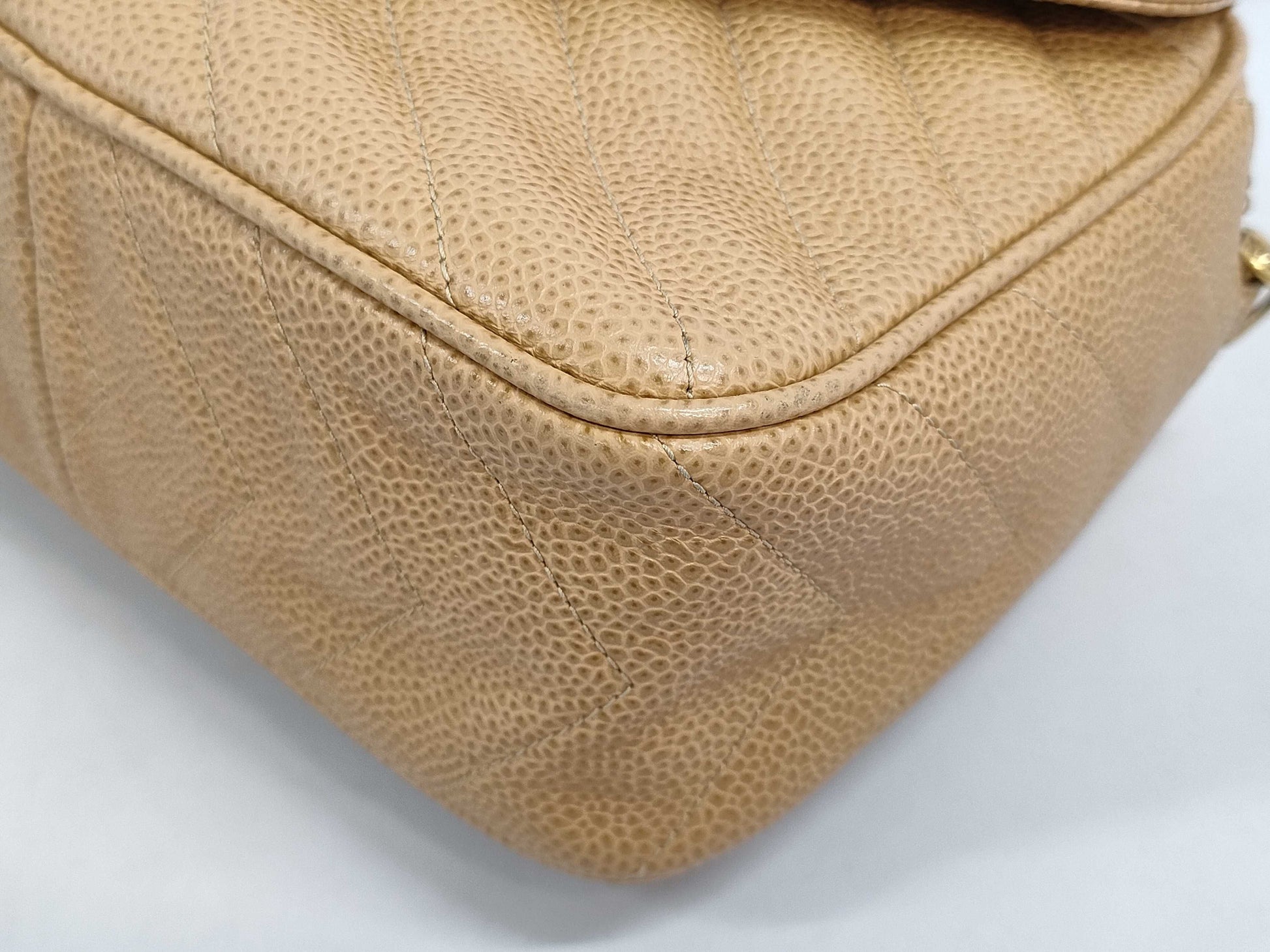 CHANEL Fringe Jeweled Chain Shoulder Bag in Caviar Beige GP