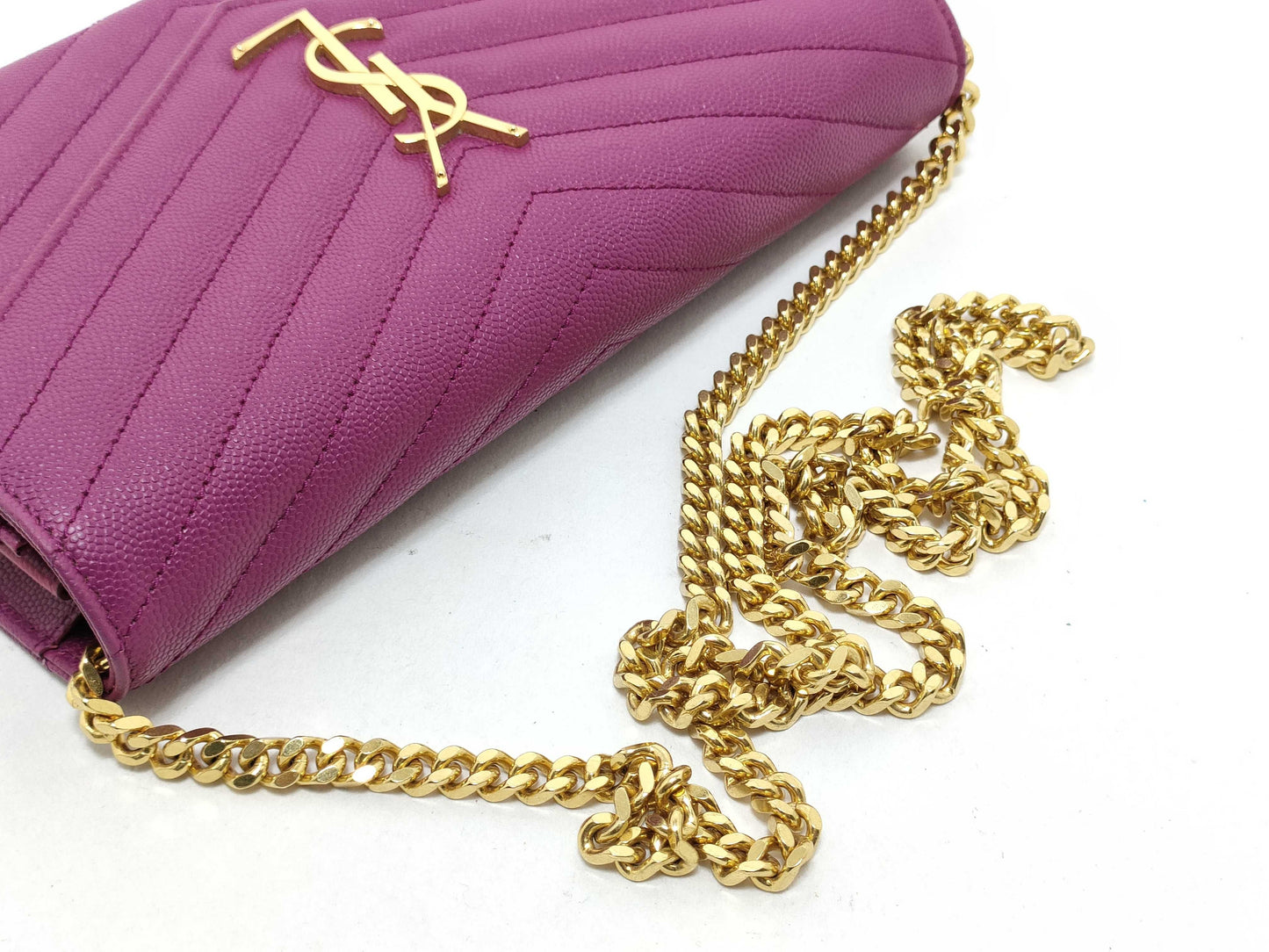 SAINT LAURENT Saint Laurent Paris Leather Chain Wallet Purple Shoulder Bag
