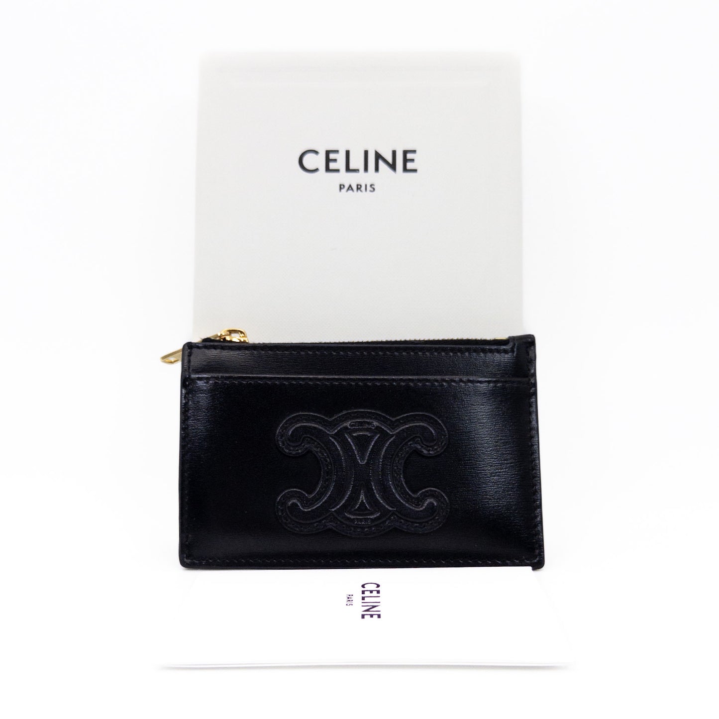 CELINE Cuir Triomphe Coin Card Holder with Box
