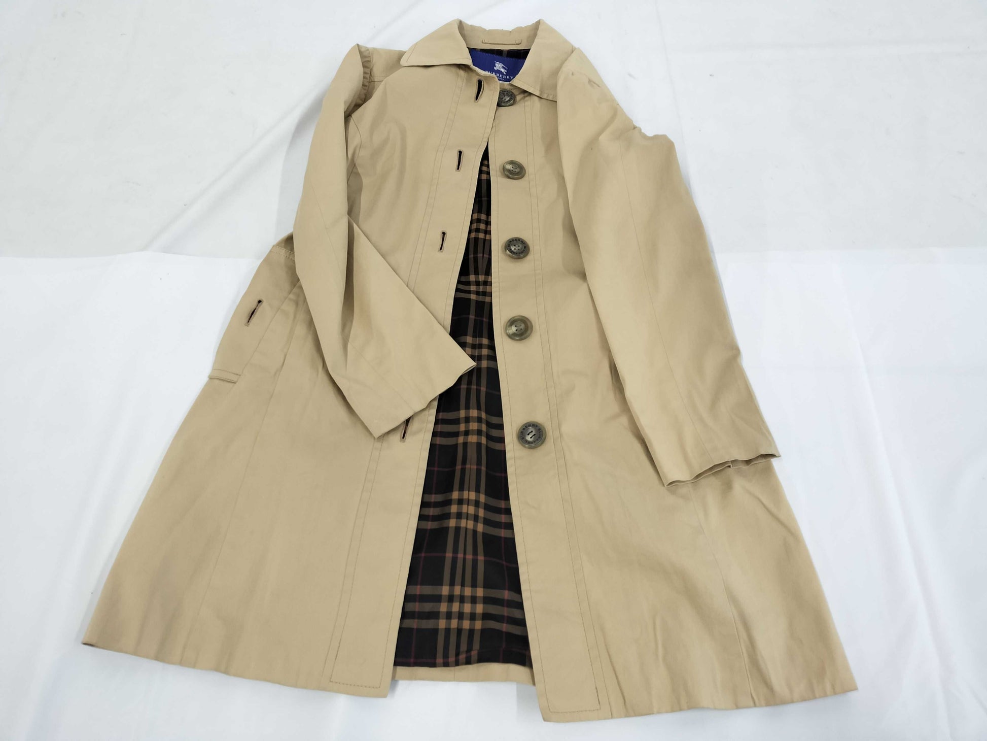BURBERRY BLUE LABEL Nova Check Bal-Collar Coat, Beige, Size 38