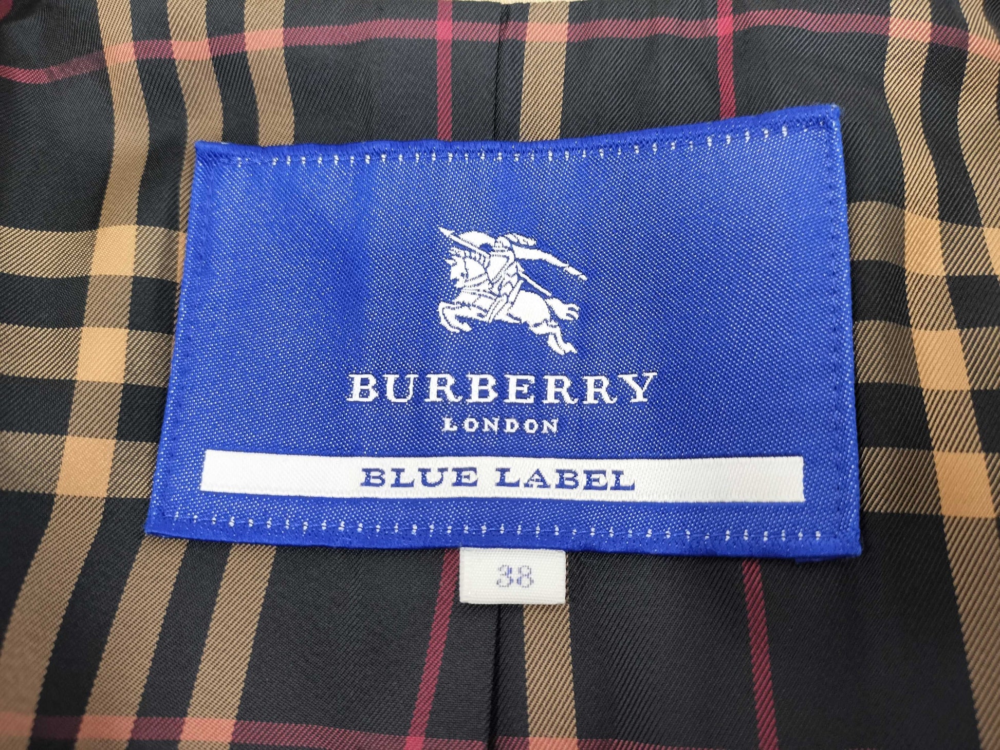 BURBERRY BLUE LABEL Nova Check Bal-Collar Coat, Beige, Size 38