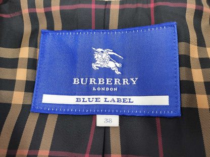 BURBERRY BLUE LABEL Nova Check Bal-Collar Coat, Beige, Size 38