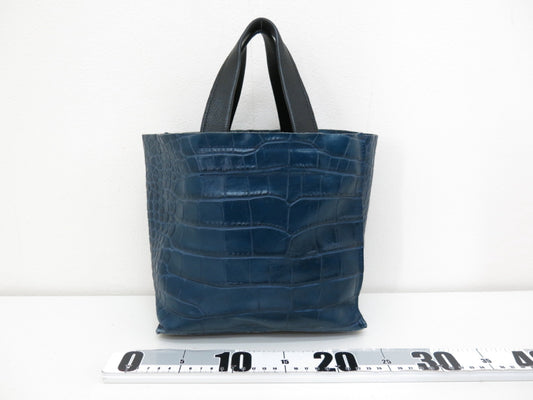FURLA FURLA Crocodile Embossed Leather Tote Bag Navy