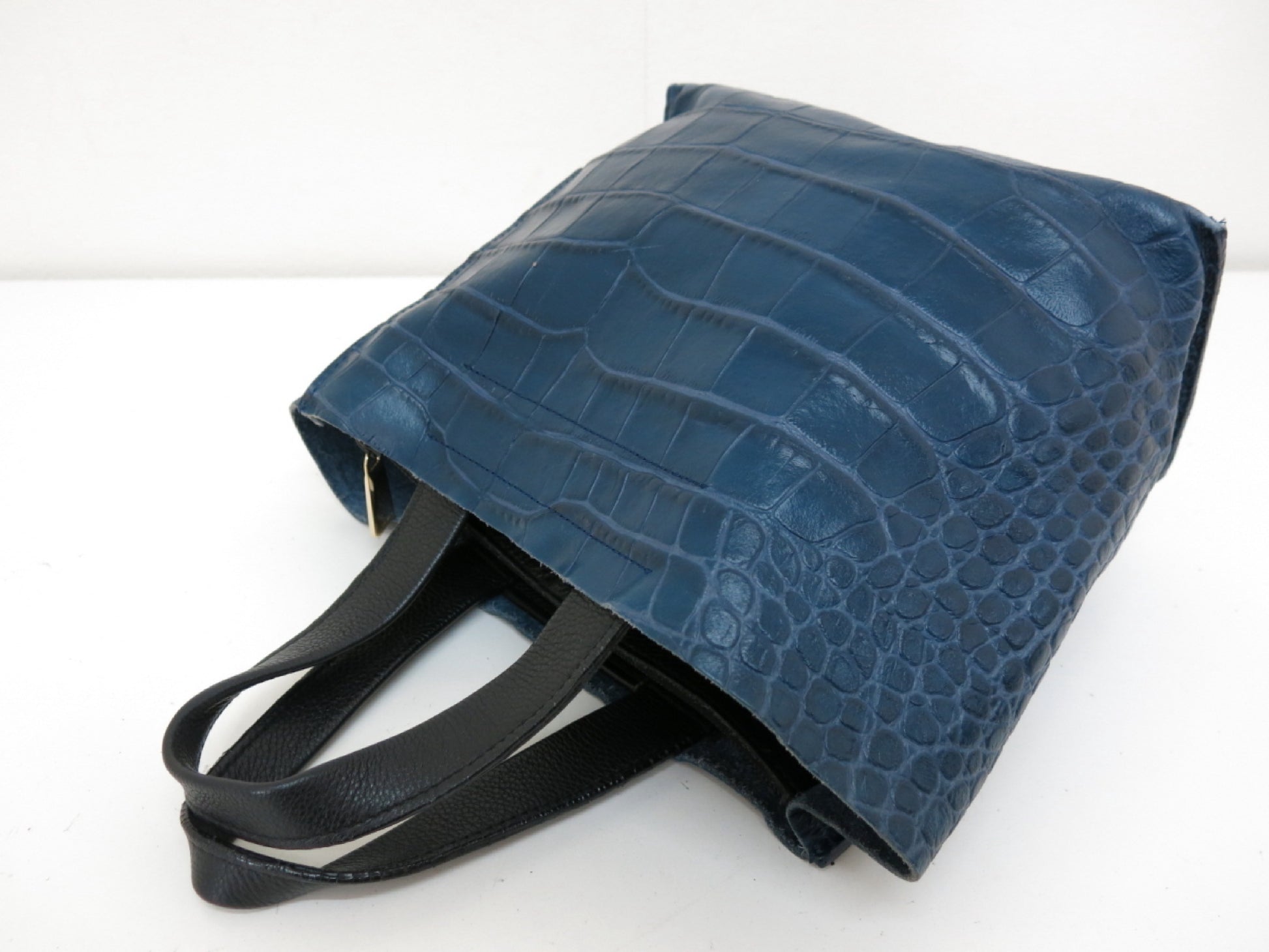 FURLA FURLA Crocodile Embossed Leather Tote Bag Navy