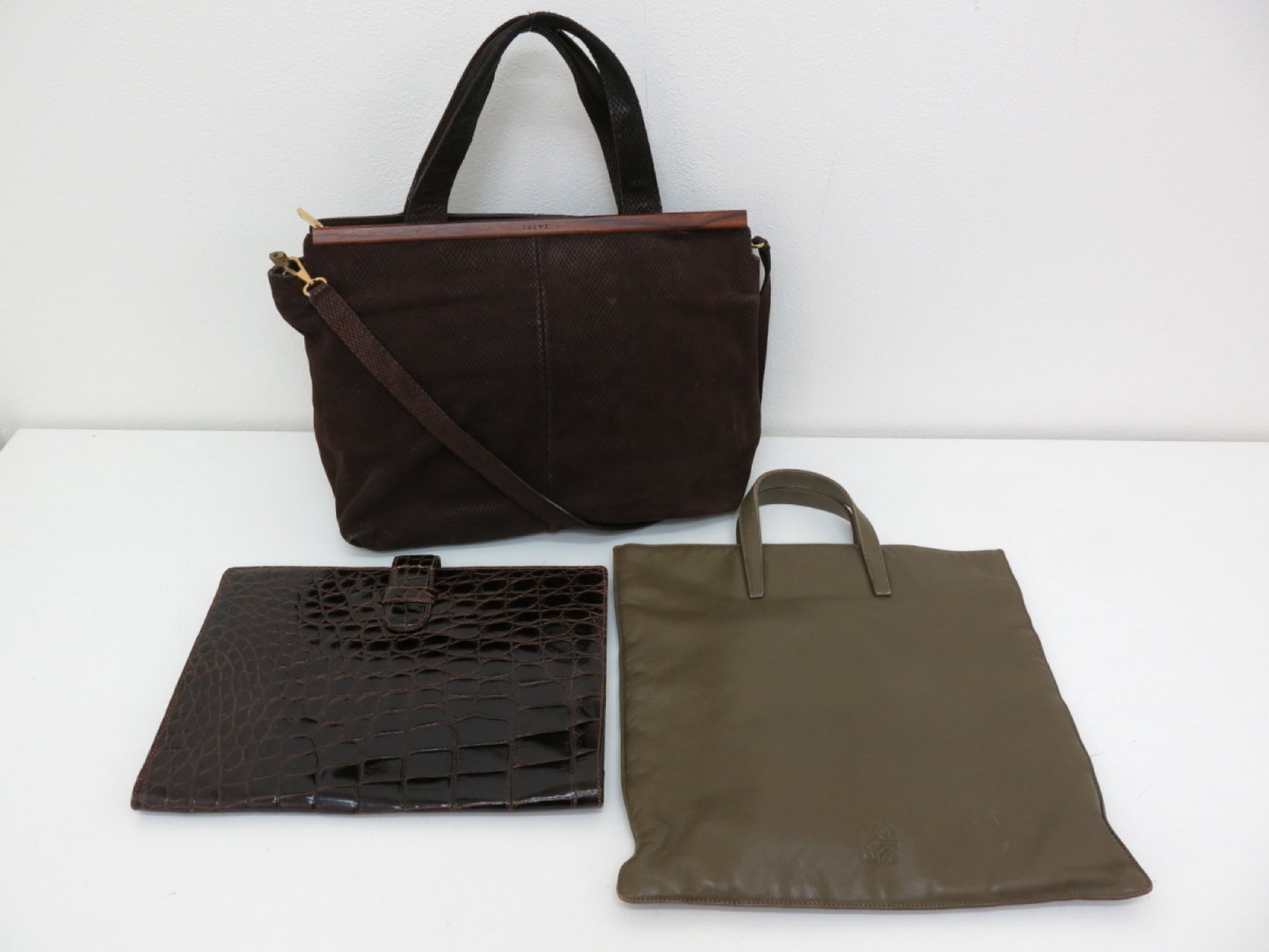 LOEWE LOEWE 3-piece genuine crocodile and nappa leather tote bag, second clutch, shoulder bag, tote bag