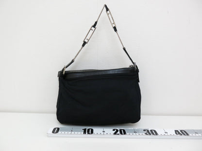 FENDI FF Chain Nylon and Leather Shoulder Hand Bag Black