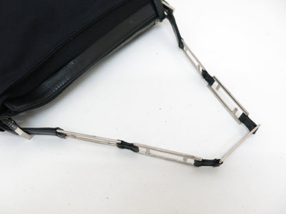 FENDI FF Chain Nylon and Leather Shoulder Hand Bag Black