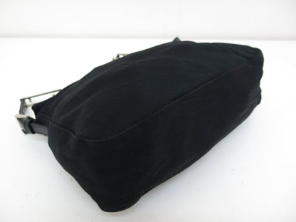 FENDI FF Chain Nylon and Leather Shoulder Hand Bag Black