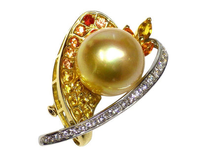 South Sea Pearl, Diameter: Approx. 16.3mm, S1.53/0.91ct, D0.62ct, 18K Gold, 17.1g, Brooch 
