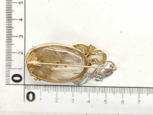 Muneaki Tamura Quartz 57.54ct, Colored Stone Multi D0.03ct, K18/K18WG 21.5g Brooch 