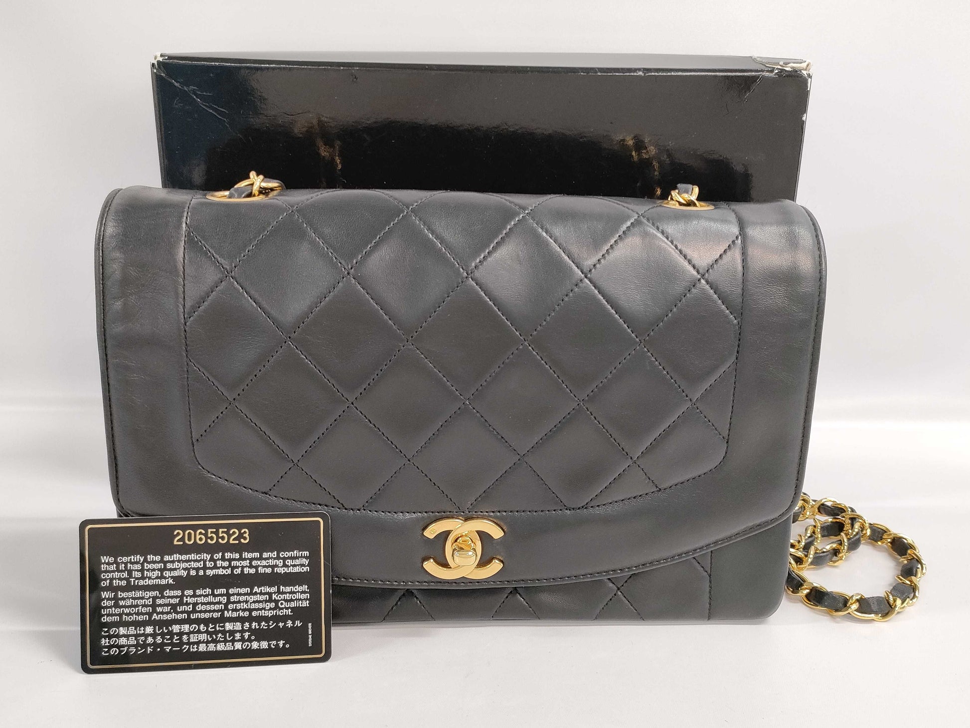 CHANEL Matelasse Lambskin Single Flap Single Chain Bag with Diana Flap, Black with Gold Hardware, 2065523, No. 2 Shoulder Bag