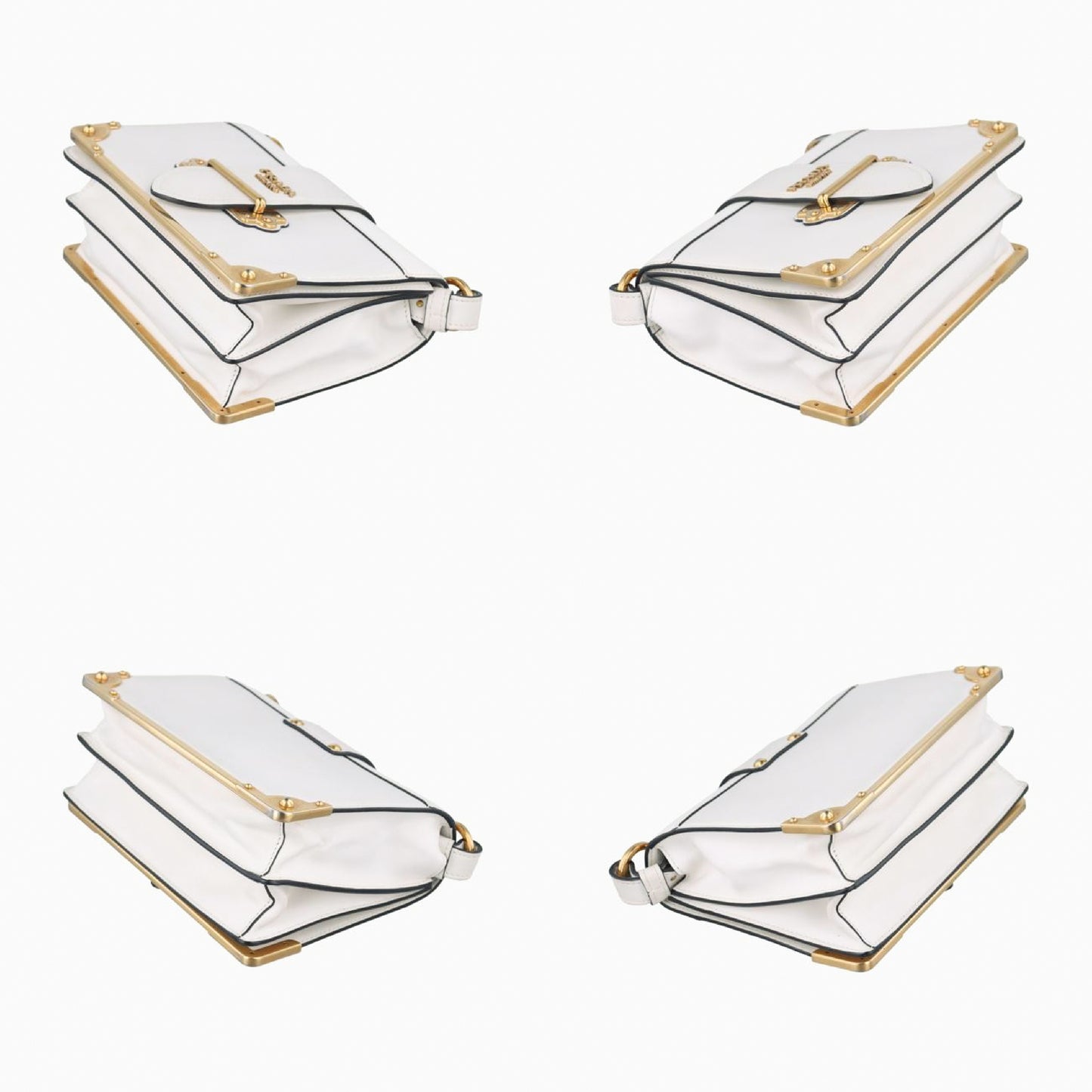 PRADA Cahier White Leather and Saffiano Leather Shoulder Bag 1BD095 25