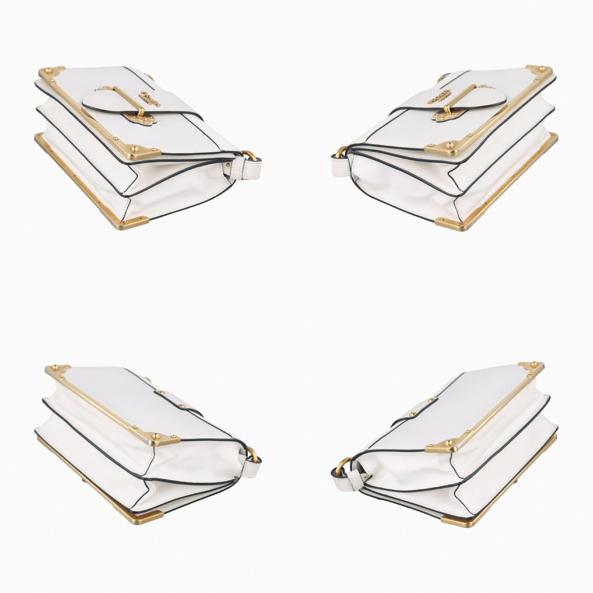 PRADA Cahier White Leather and Saffiano Leather Shoulder Bag 1BD095 25