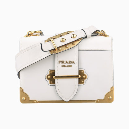 PRADA Cahier White Leather and Saffiano Leather Shoulder Bag 1BD095 25