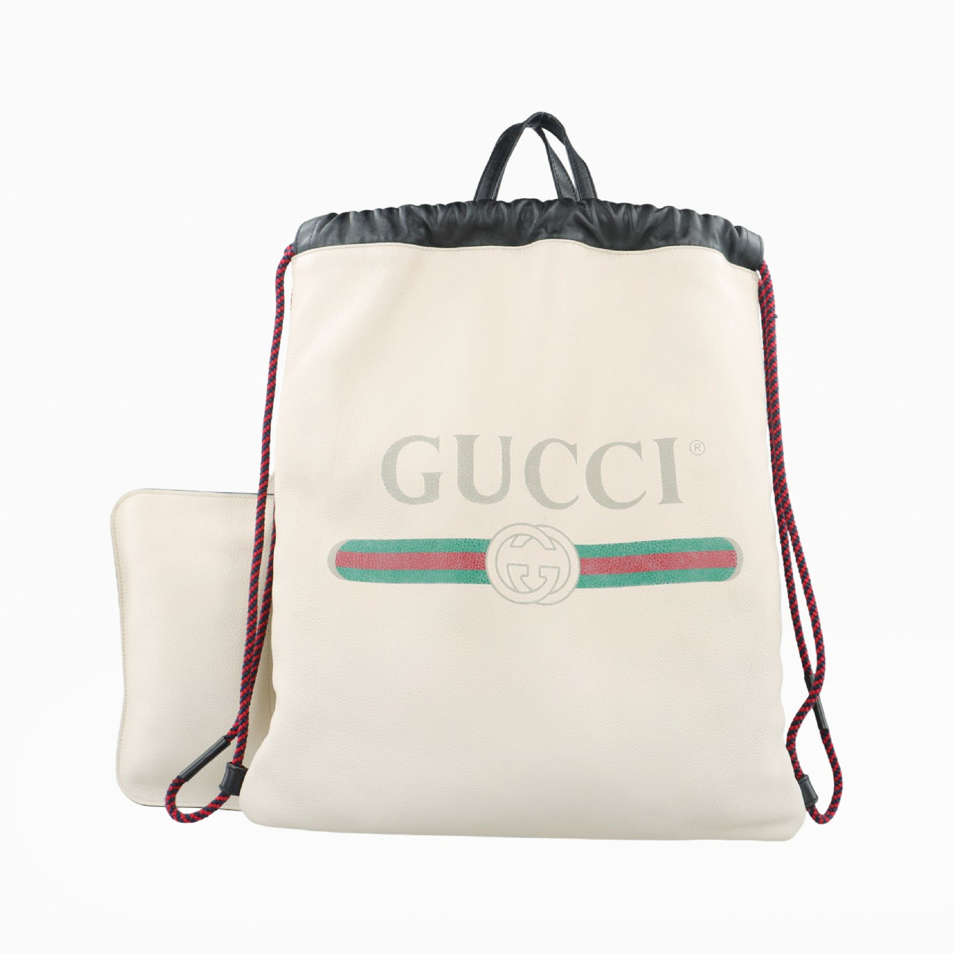 GUCCI Gucci Print Drawstring White Leather Backpack 516639 B023688405