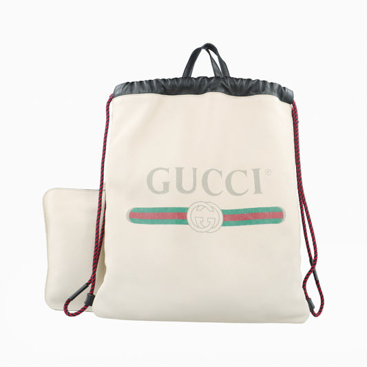 GUCCI Gucci Print Drawstring White Leather Backpack 516639 B023688405