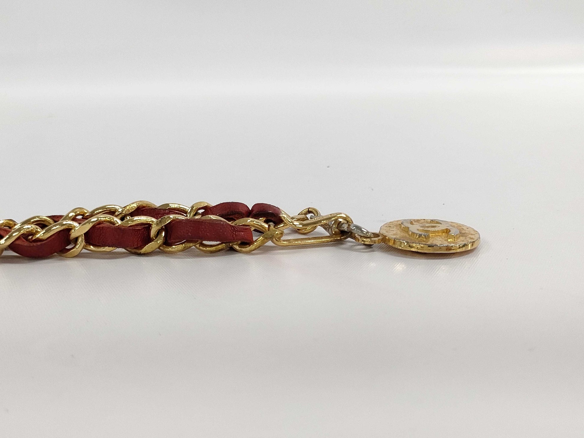 CHANEL Coco Mark Chain Leather Red Belt