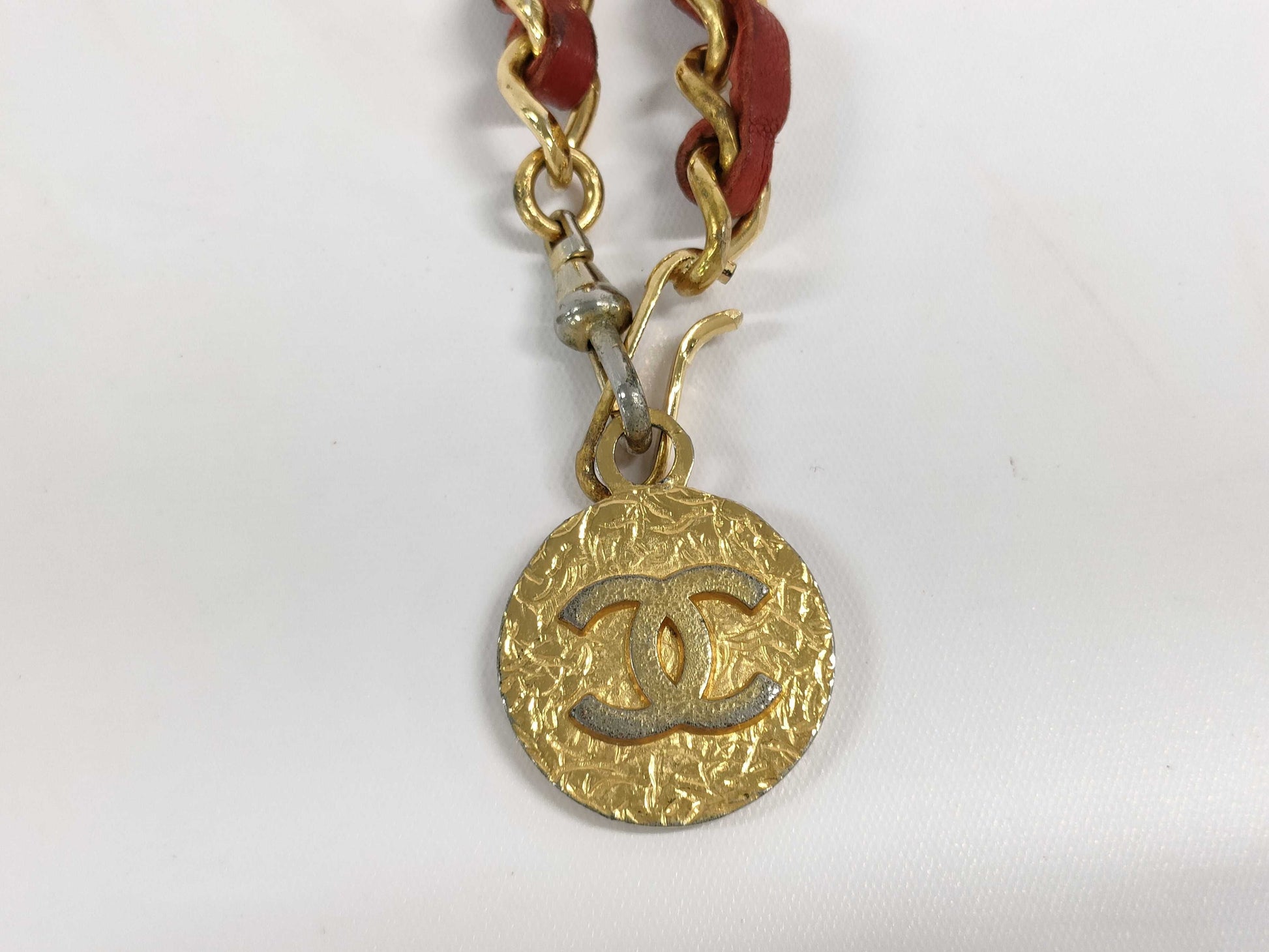 CHANEL Coco Mark Chain Leather Red Belt