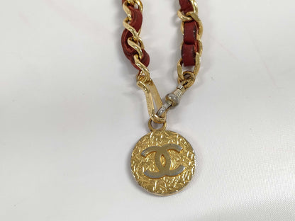 CHANEL Coco Mark Chain Leather Red Belt