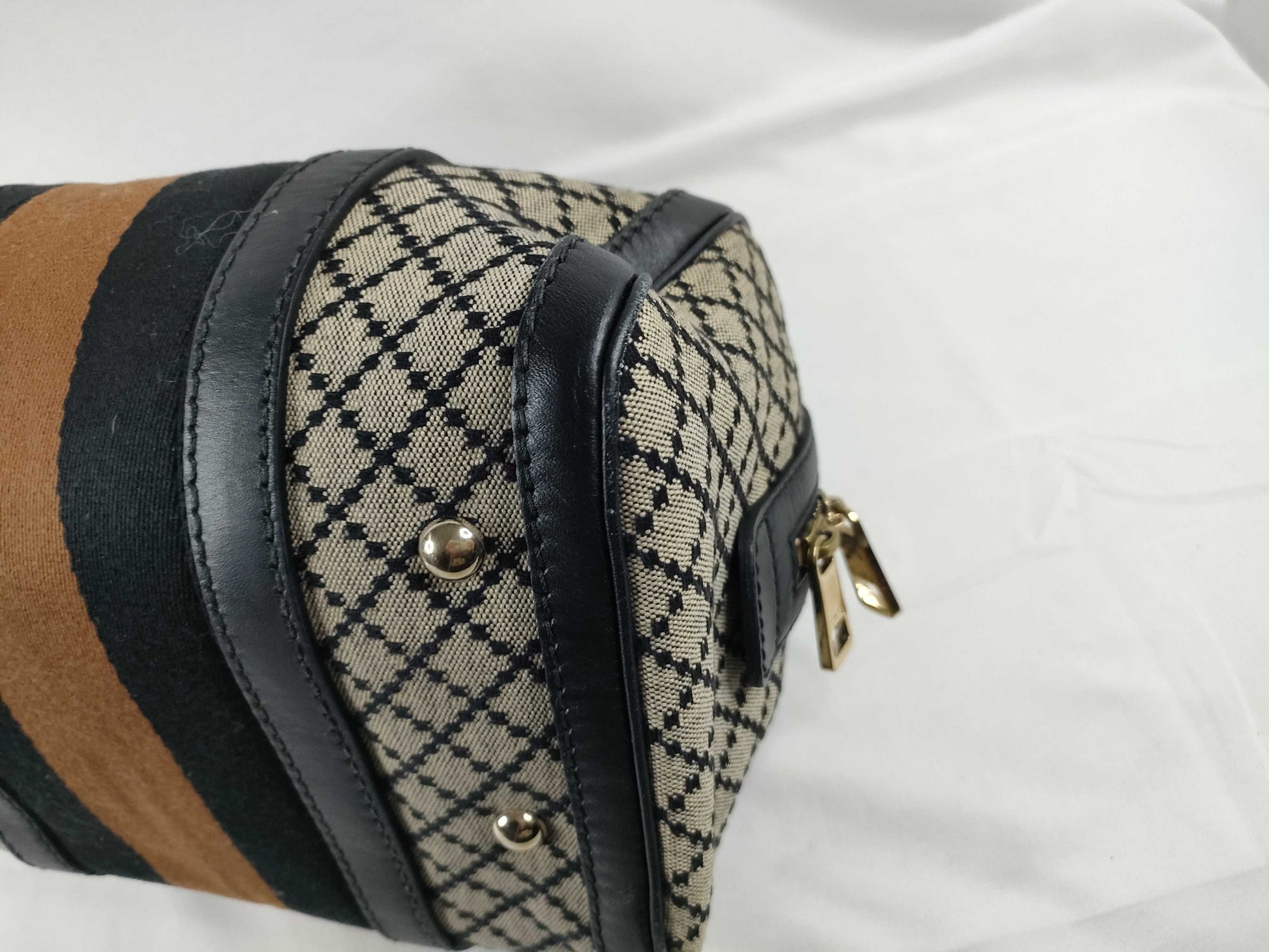 GUCCI GUCCI Sherry Line Beige x Black x Brown Fabric x Leather 269876 A010560811 Boston Bag Second Bag