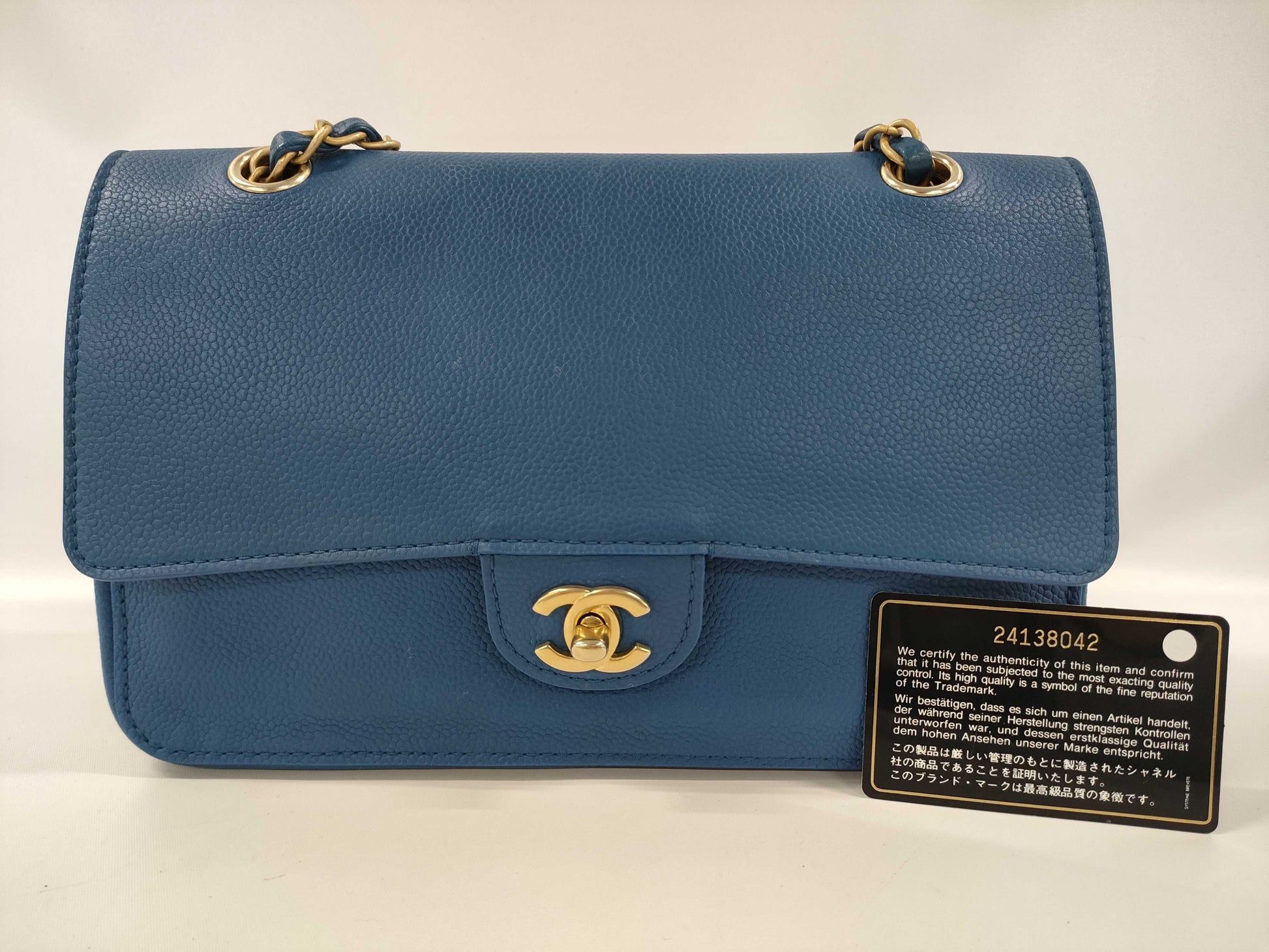 CHANEL Caviar Leather Chain Shoulder Bag Blue Shoulder Bag