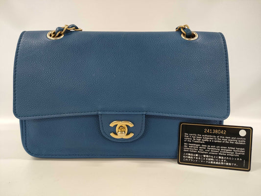 CHANEL Caviar Leather Chain Shoulder Bag Blue Shoulder Bag