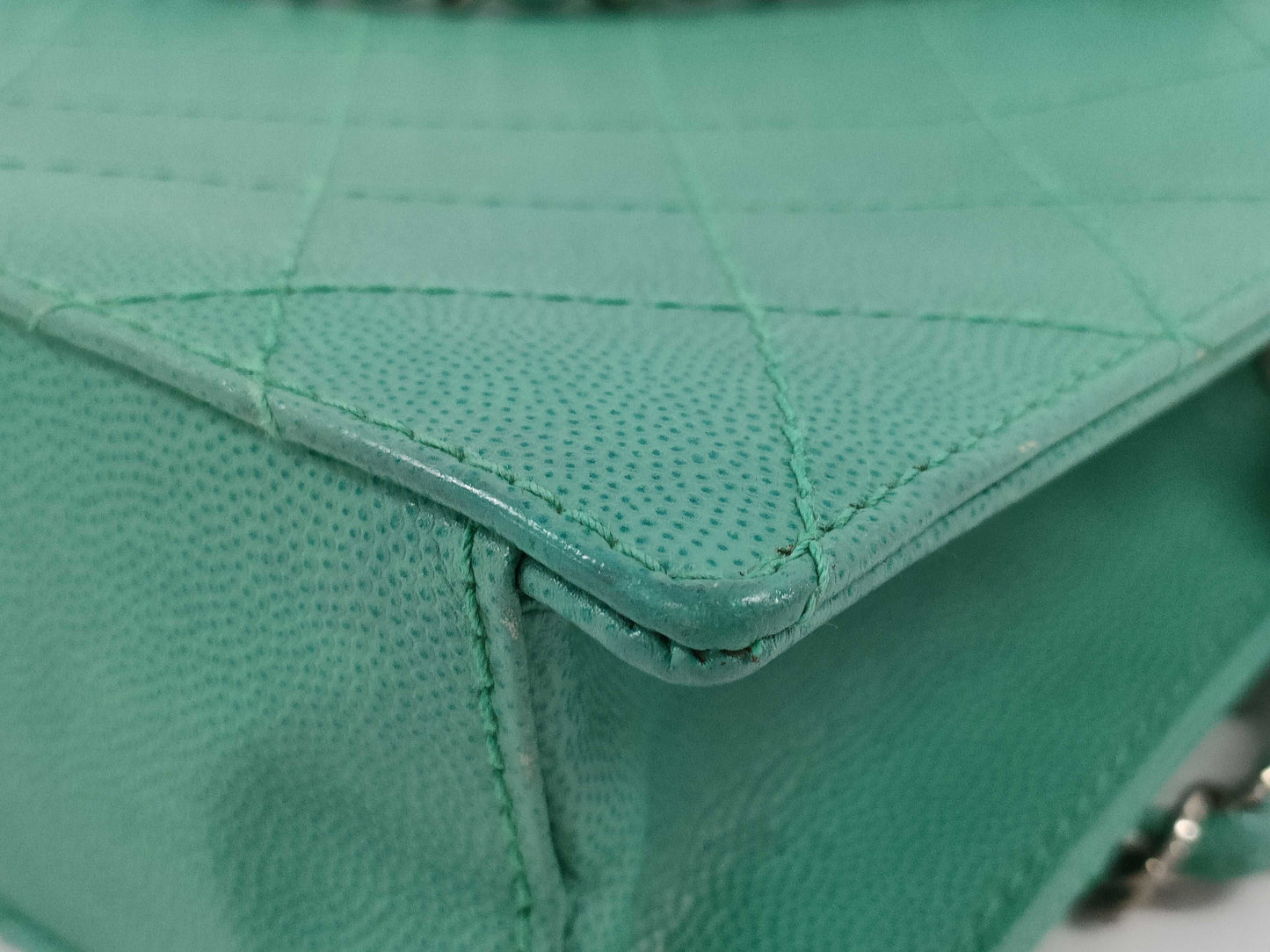 CHANEL Chain Handbag Caviar Skin Green Tote Bag