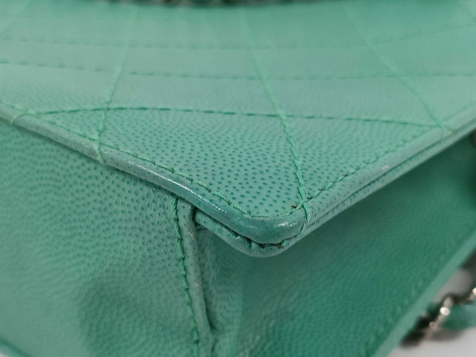 CHANEL Chain Handbag Caviar Skin Green Tote Bag