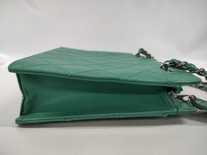 CHANEL Chain Handbag Caviar Skin Green Tote Bag