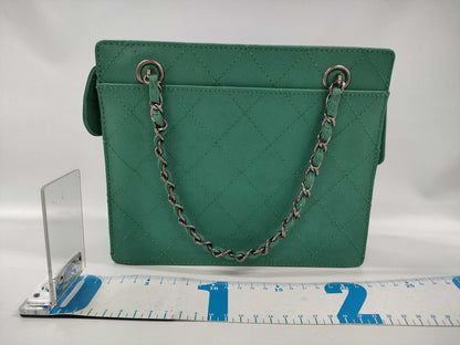 CHANEL Chain Handbag Caviar Skin Green Tote Bag