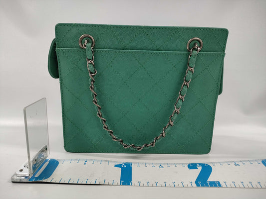 CHANEL Chain Handbag Caviar Skin Green Tote Bag