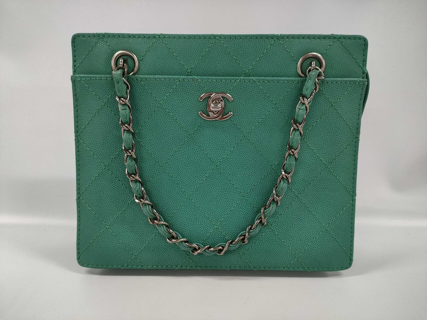 CHANEL Chain Handbag Caviar Skin Green Tote Bag