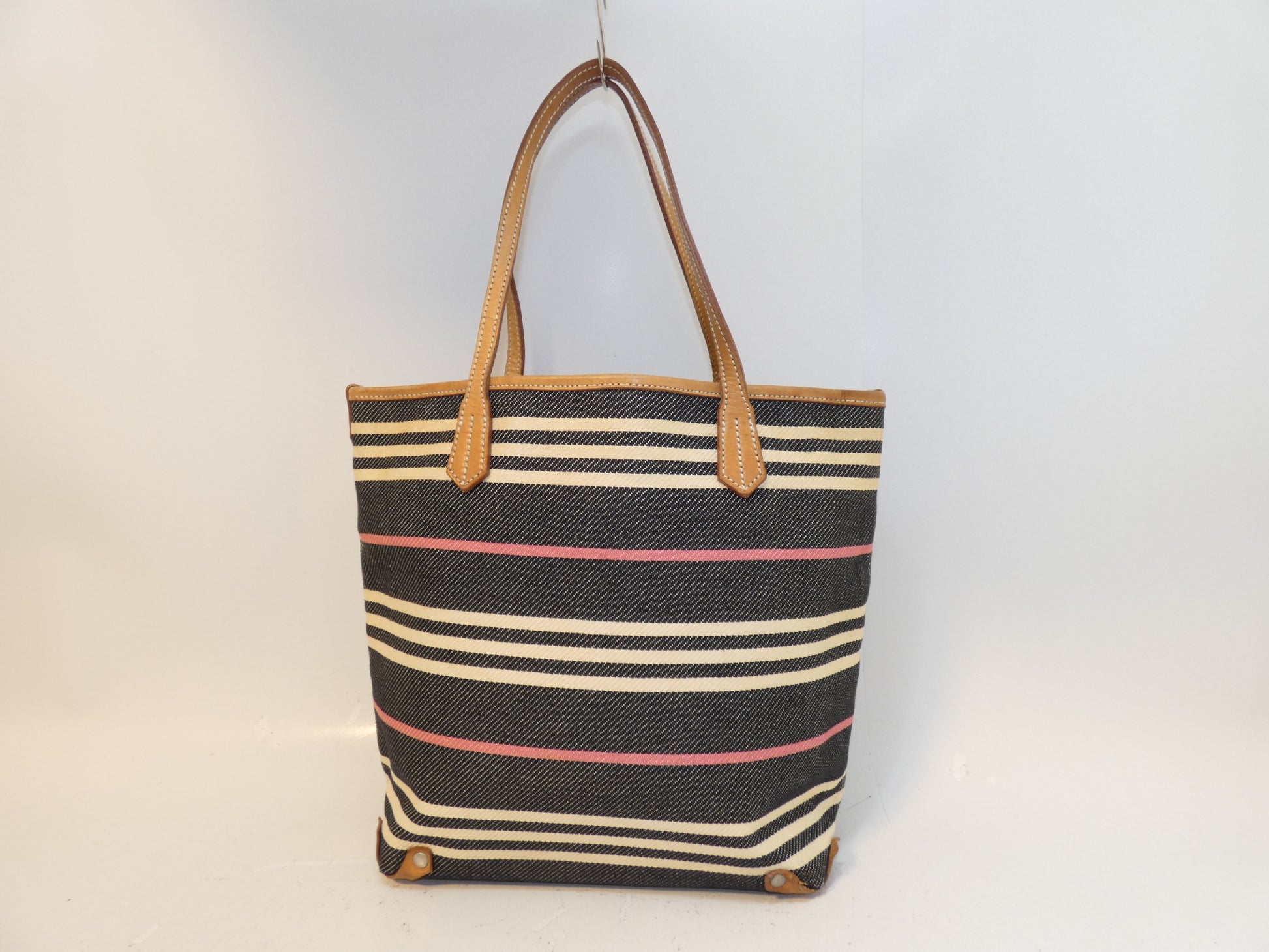 BURBERRY Border Canvas Leather Hand Tote Bag