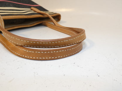 BURBERRY Border Canvas Leather Hand Tote Bag