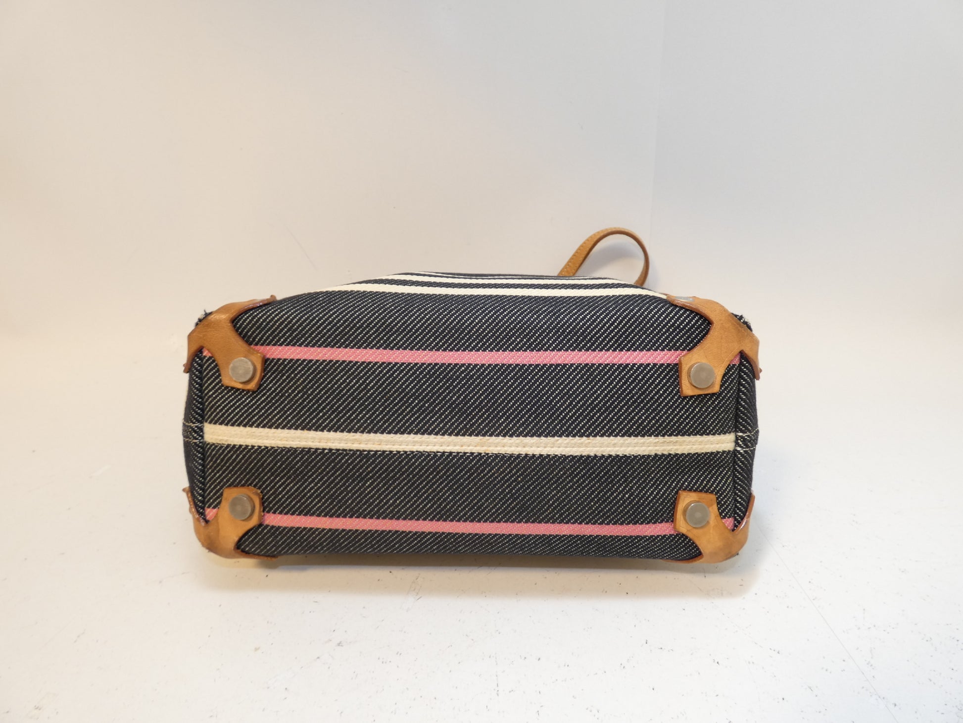 BURBERRY Border Canvas Leather Hand Tote Bag