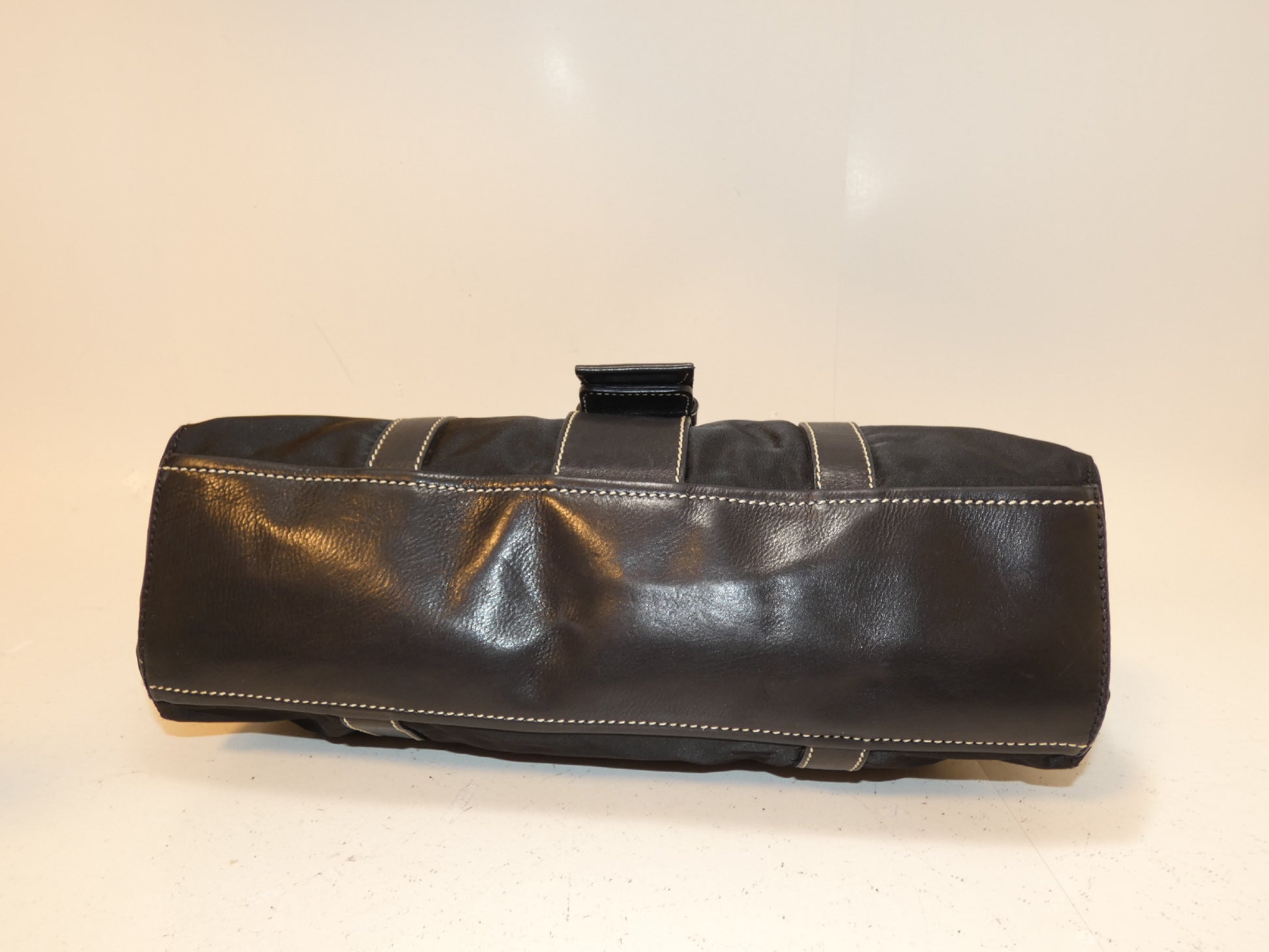 PRADA Front Belt Nylon Leather Black Hand Tote Bag