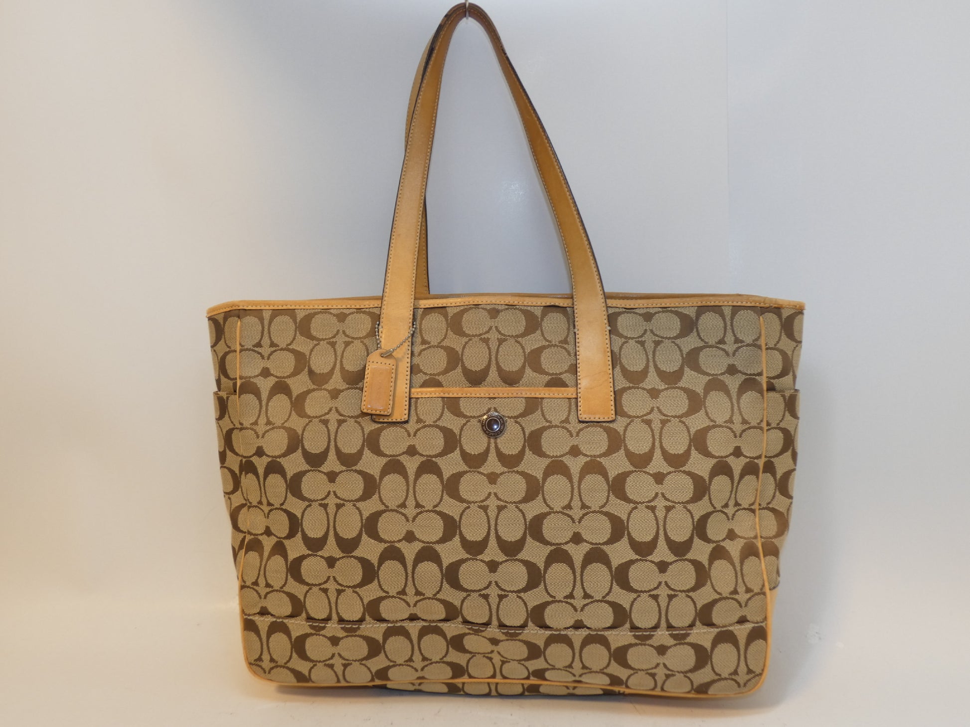COACH Signature Canvas Leather Tote Shoulder Bag
