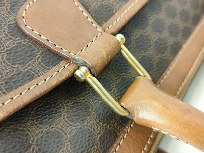 CELINE Mini Boston Bag, Macadam Pattern, M94, PVC/Leather, Dark Brown, Boston Bag