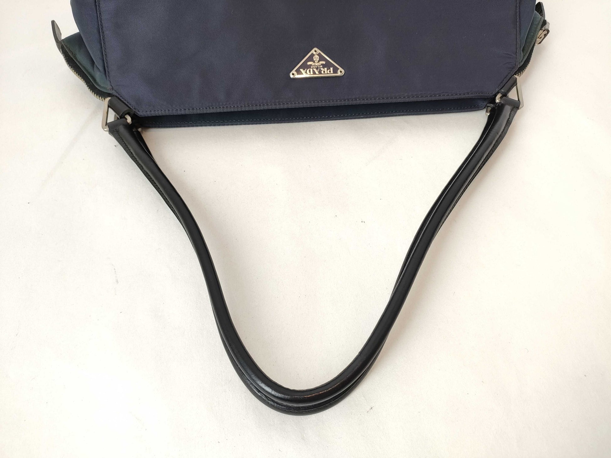 PRADA B11095 Nylon Semi-Shoulder Bag, Handbag, Tote Bag, Nylon Triangle Plate, Navy Blue