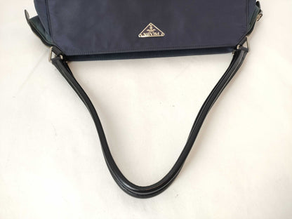 PRADA B11095 Nylon Semi-Shoulder Bag, Handbag, Tote Bag, Nylon Triangle Plate, Navy Blue